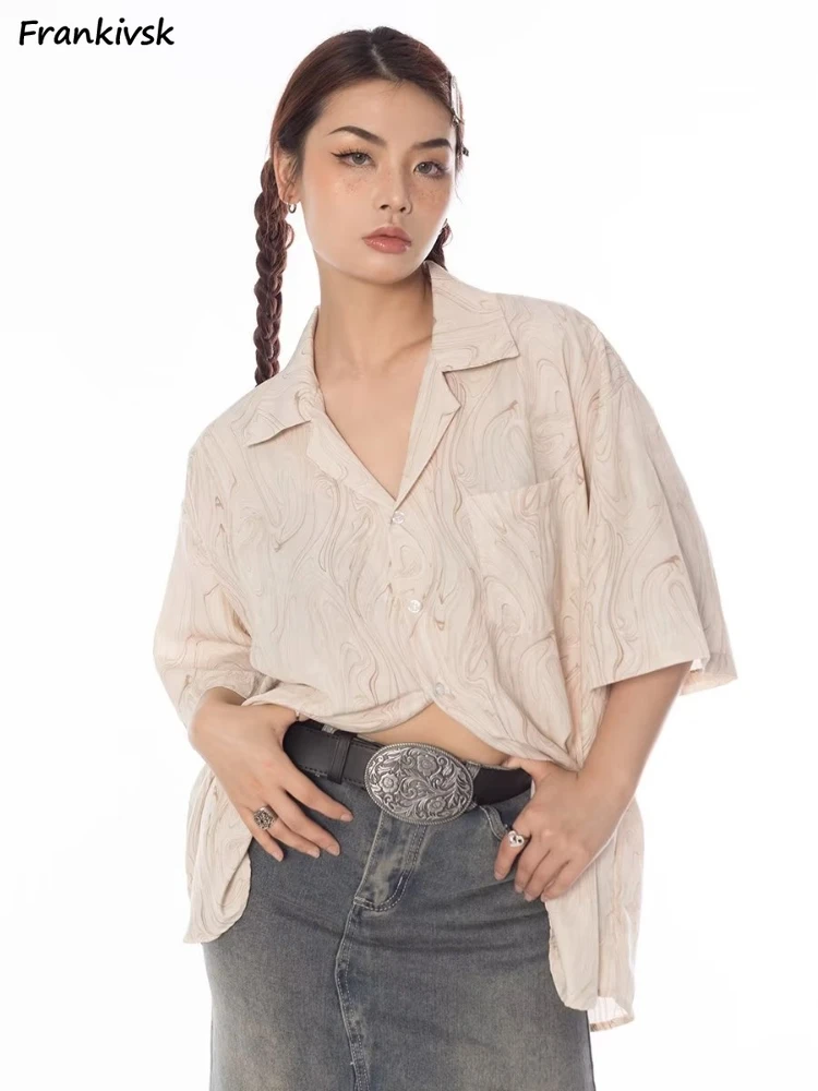 Baggy Shirts Dames Gedrukt Japanse stijl Mode Eenvoudig Casual Elegant Harajuku Halve mouw All-match Ademende kleding Gezellig