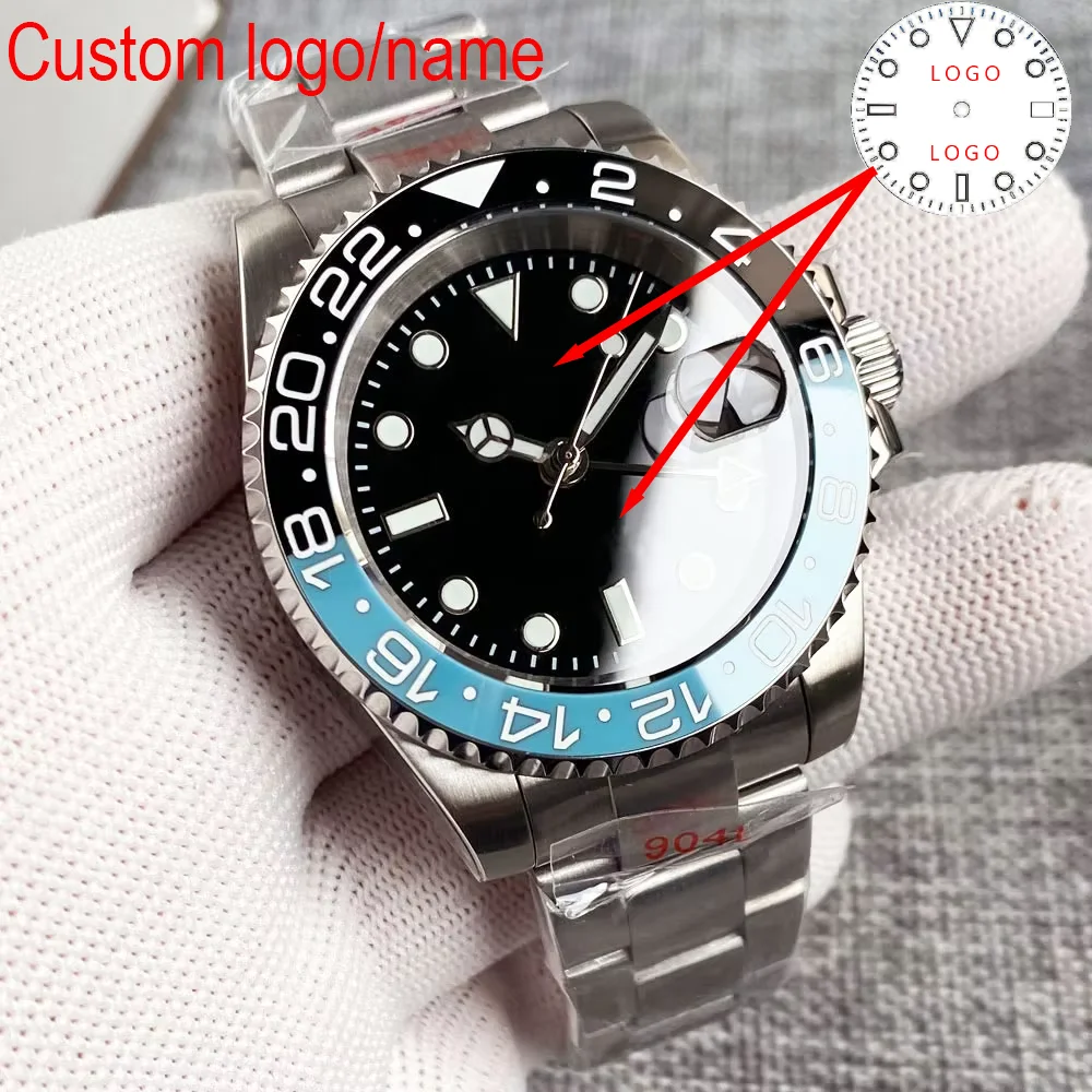 

Custom Tandorio 40mm Diver New Black Light Blue Ceramic Bezel NH34 Automatic Men GMT Watches Sapphire Glass 200m Waterproof