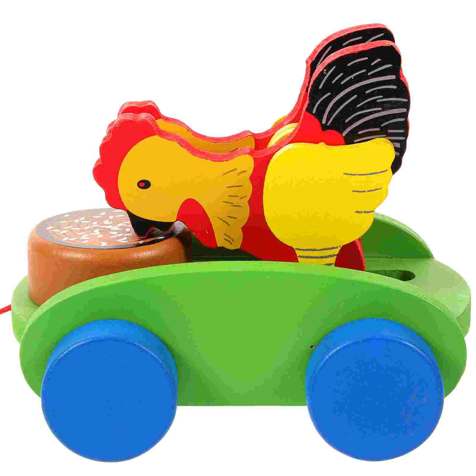 Carro de brinquedo para crianças, carrinho educacional de desenho animado para crianças, veículo de madeira para puxar corda cedo