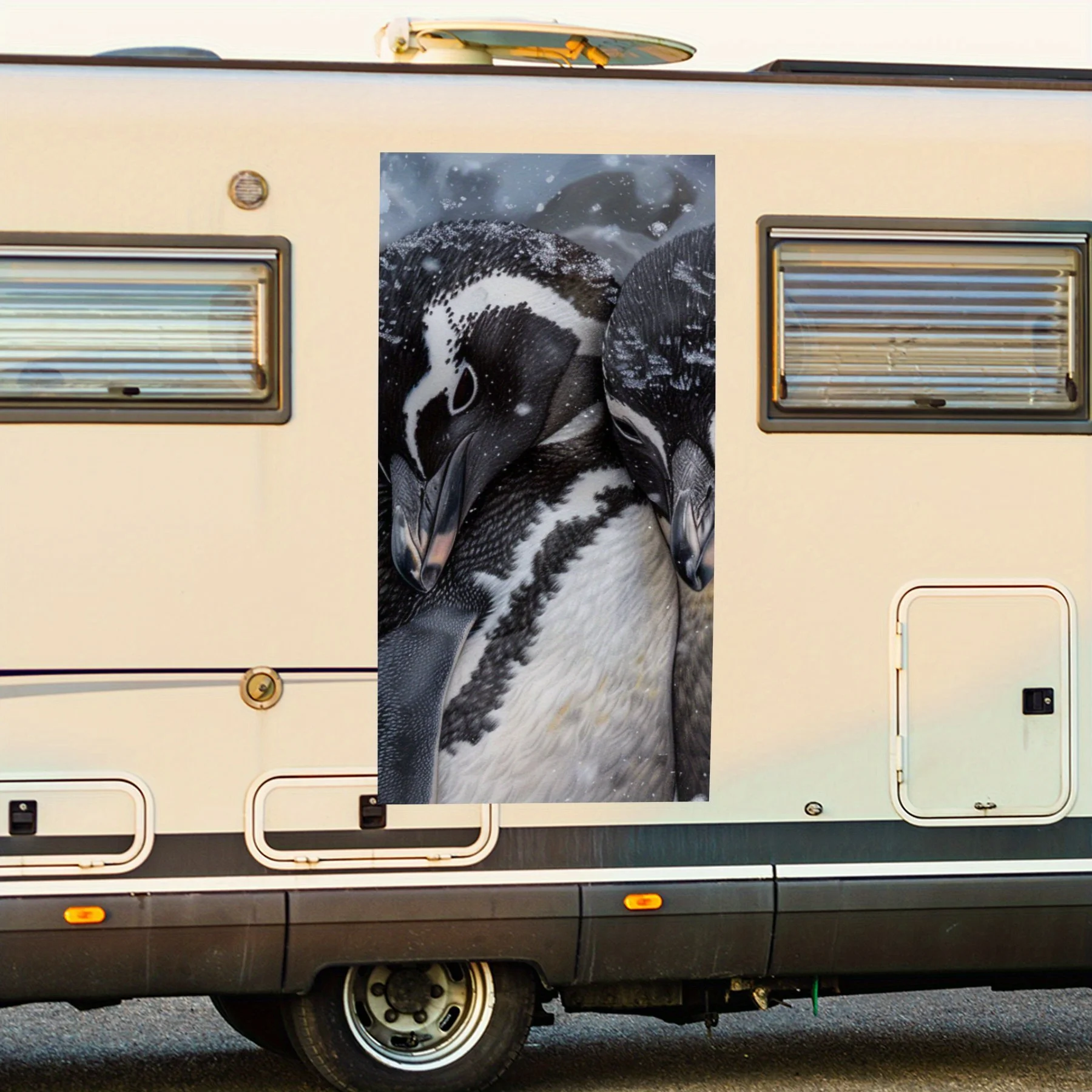 

Affectionate Penguins Pair,Motorhome Car Door Sticker PVC Self Waterproof Stick, Striking Auto Exterior Accessories Decor Protec