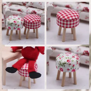 ドールハウスミニソリッドウッド家具、小さな丸いスツール、家のシーンの装飾のおもちゃ