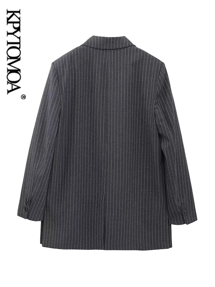 KPYTOMOA Women Fashion Front Button Pinstripe Blazer Coat Vintage Long Sleeve Flap Pockets Female Outerwear Chic Vestes Femmes