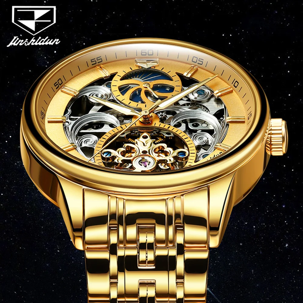 JSDUN Elegant Luxury Watches for Men Original Waterproof Skeleton Automatic Mechanical Wrist Watch Men Casual Fashion Male Watch