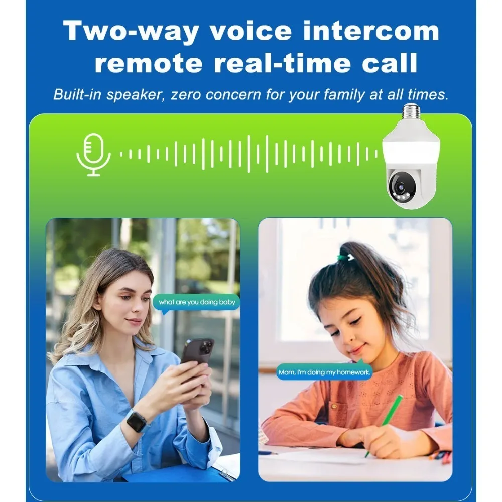 2/5MP Smart AI lighting bulb monitoring, HD night vision WiFi IP camera, voice intercom security camera