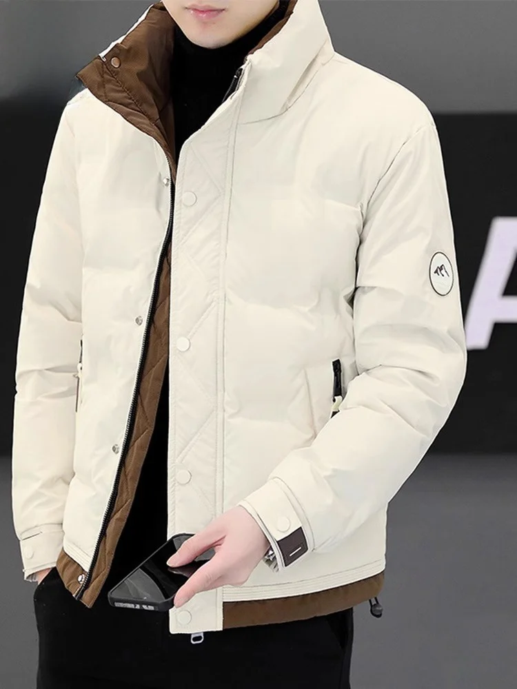 

Мужская утепленная куртка-пуховик 2025 года, зимняя, теплая, с воротником-стойкой, повседневная, из утолщенного полиэфирного волокна, с наполнителем из белого пуха