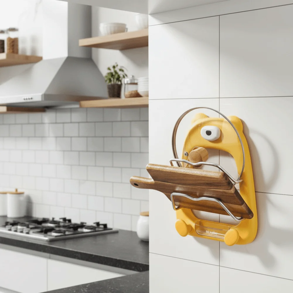 عملي 2-Tier وعاء الأغطية حامل شفط كأس الدب شكل المطبخ تخزين الرف جدار جبل دائم الخضار مجلس رف المطبخ