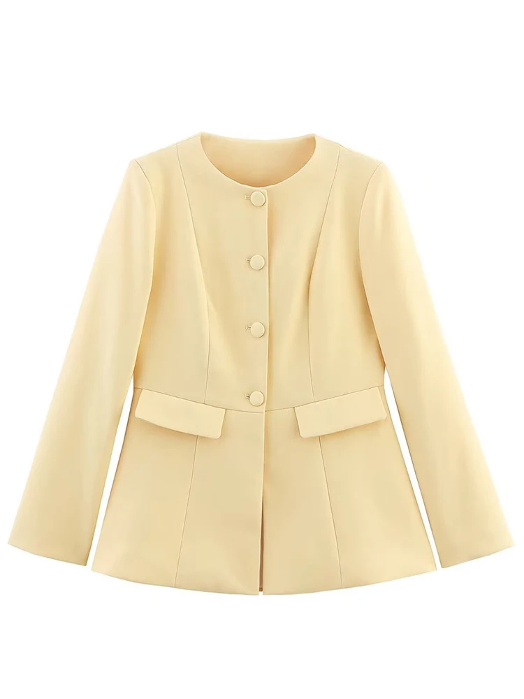 Trendix 2025 Autumn Jackets Blazer Femme Fashion Button Patchwork Pocket Long Sleeve Cardigan Coats Basic Commuter Jacket Top