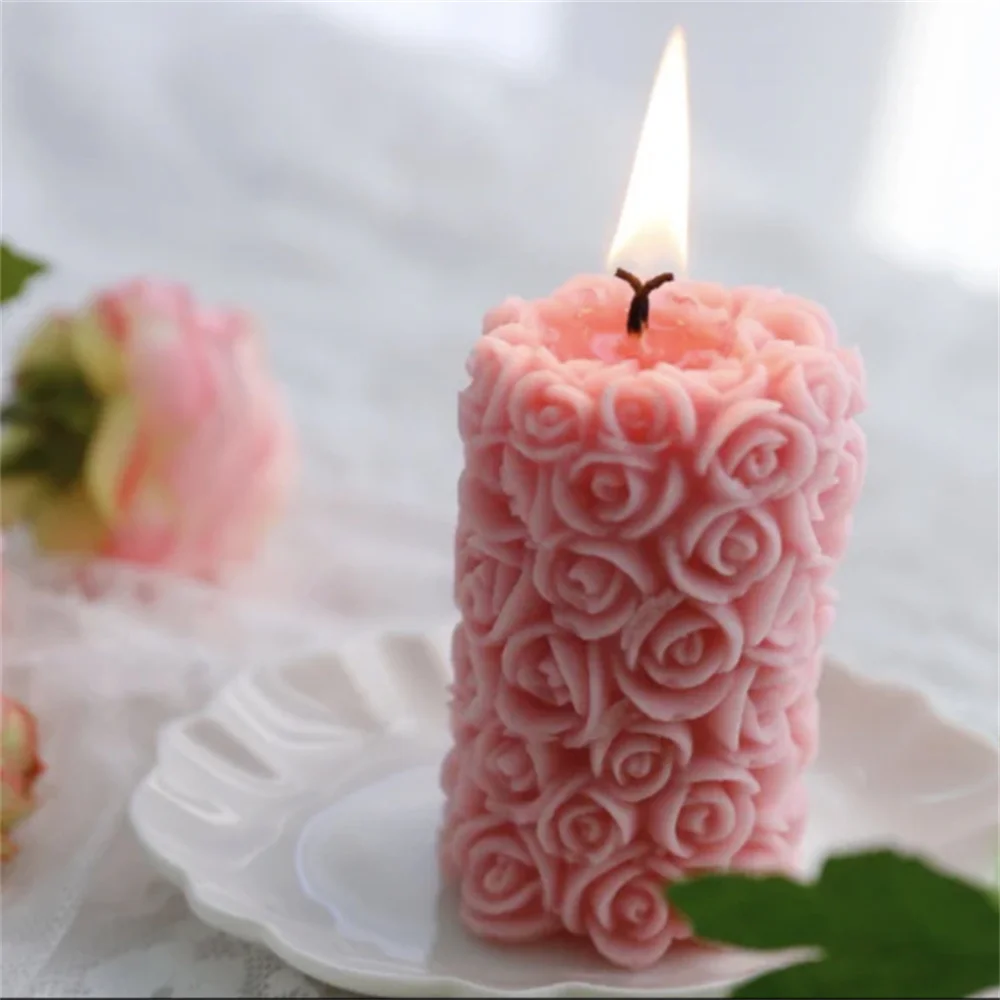 3D Butterfly Heart Rose Carving Cylinder Silicone Candle Mold Handmade Flower Relief Craft Plaster Resin Mould Soap Making Tools