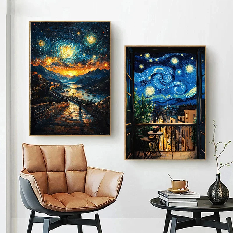 Abstract Van Gogh Landscape Poster Sydney Opera House Starry Night Prints Canvas Painting Wall Art for Home Living Room Decor