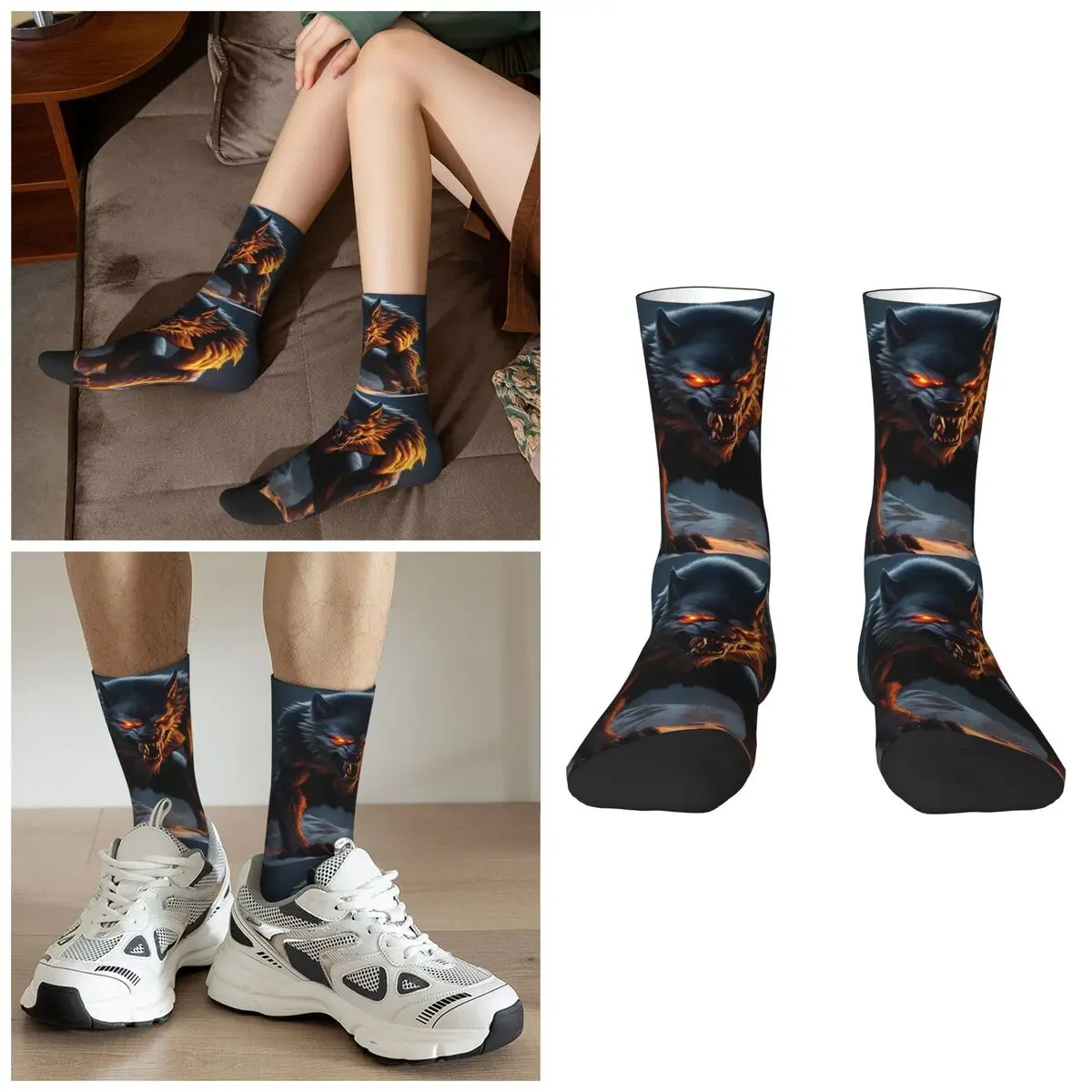 

The Werewolf Socks Harajuku Sweat Absorbing Stockings All Season Long Socks Accessories for Man's Woman's Gifts