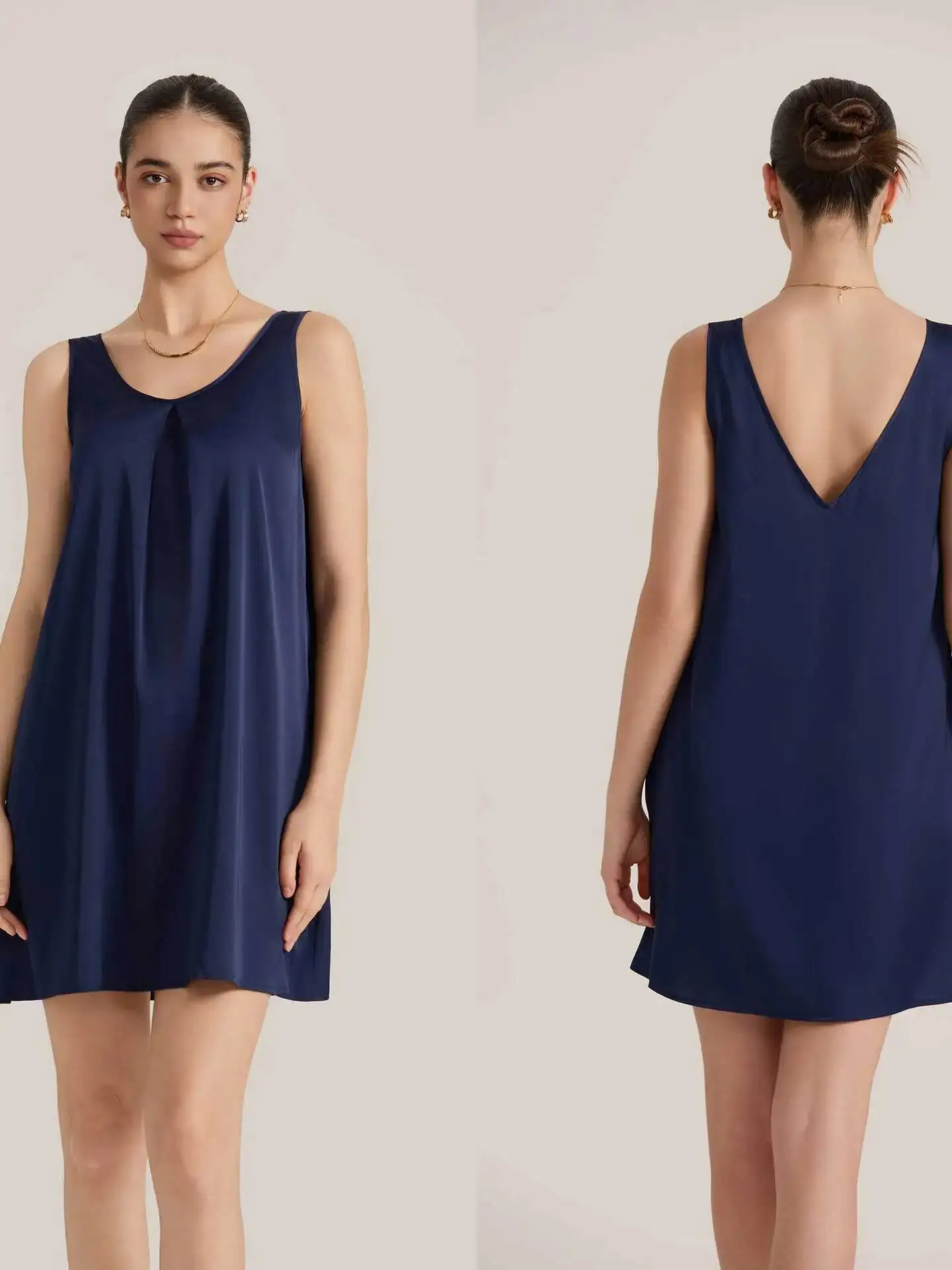 新しい女性の夏のノースリーブベストサテンシフォン V ネック寝間着魅力的なカジュアルホームウェア女性無地ドレスエレガント 63D8