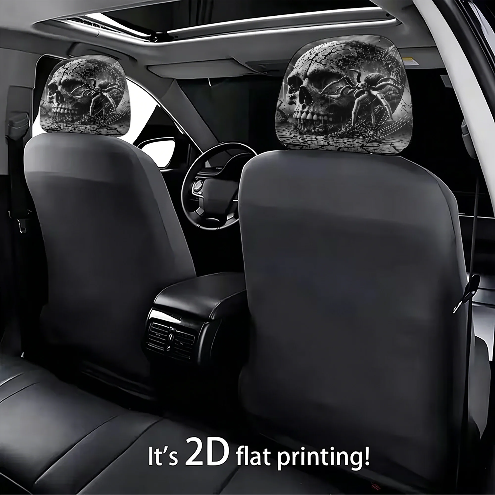 2pcs Gothic-style skull and spider-patterned car headrest covers to add a bold, avant-garde touch to your car’s interior. Does n