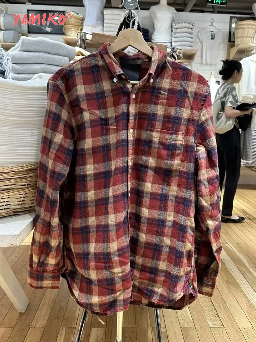 Red Plaid Button Oversized Shirts Women Summer Clothes Cotton Turn Down Collar Fashion Tops Girls Youthful Trending Blouses 2024