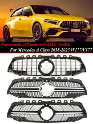 For Mercedes Benz A Class W177 Panamericana GT Diamond Silver Style Front Bumper Racing Grill A180 A200 A250 AMG 2019-2023