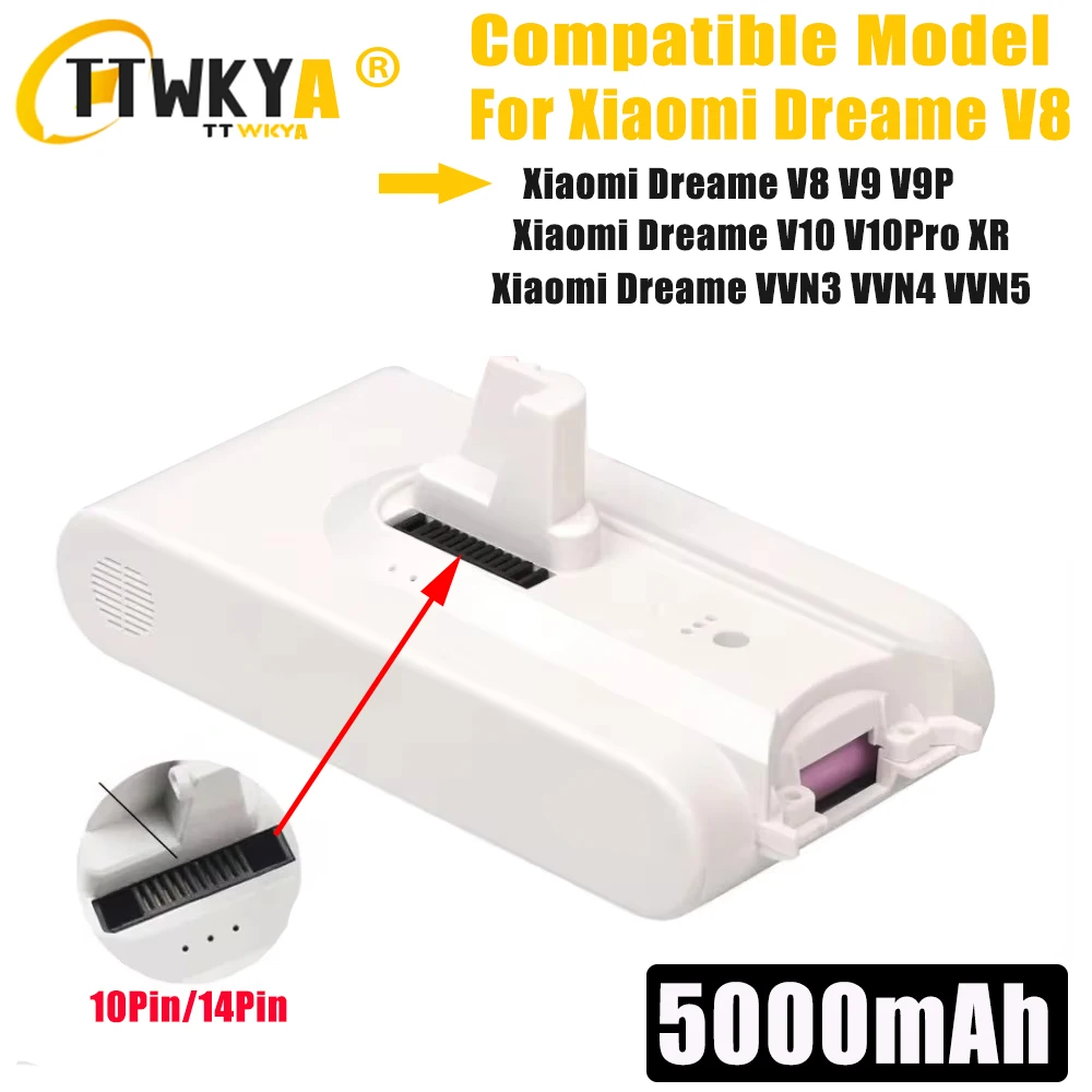 25.2V 5000mAh for Xiaomi Mijia Vacuum Cleaner V8 V9 V9B V9P V10 VVN3 VVN4 Dreame Vacuum Cleaner 18650 Li Ion Battery Pack