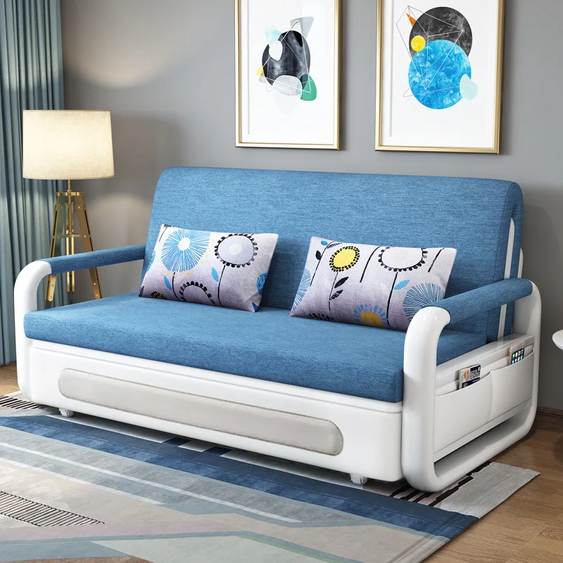 

*Contemporary Folding Sofa Bed With Wooden Frame and Pull Out Storage Base Convertible Mechanism for Home Office Use