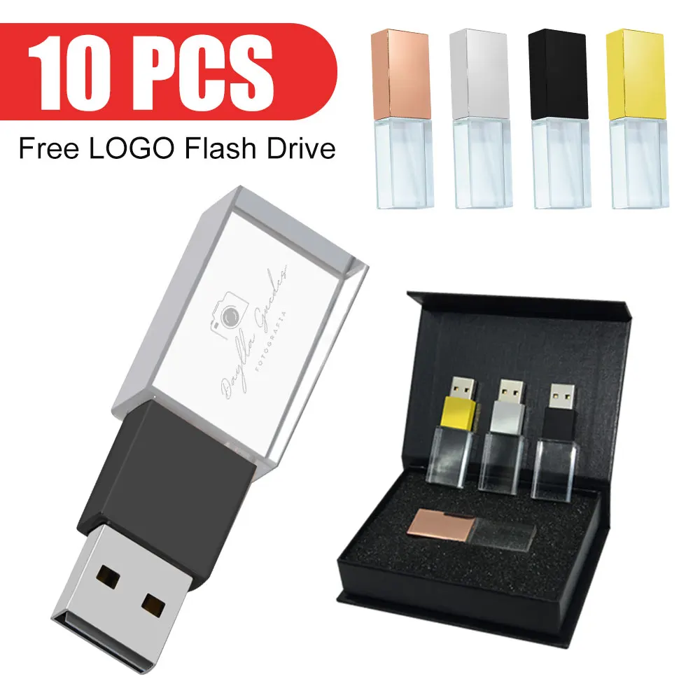 

10PCS/LOT Crystal USB 2.0 Wedding Gifts Flash Drives 4GB Free Custom Logo Pen Drive Real Capacity Stick 128GB 8GB 16GB 32GB 64GB