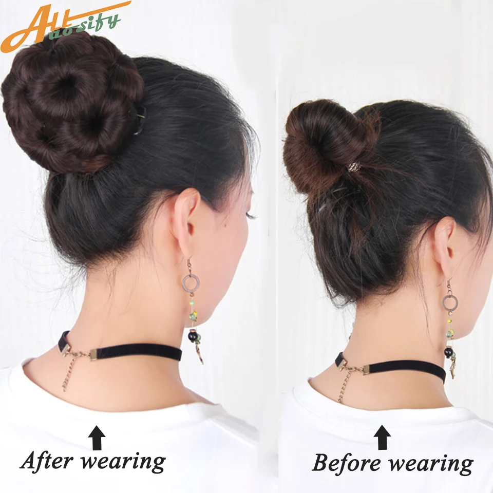 Allaosify Synthetic Chignon Hair Bun Clip In Ponytail Extensions Pink Black Red Hair Accessorie Curly Women\'s Chignon Female Bun