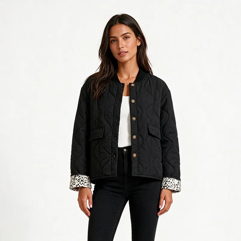 Warm Quilted Baseball Jacket Women Buttons Patch Pockets Insulated Lightweight Outerwear Cozy Casual Trendy Fall Winter