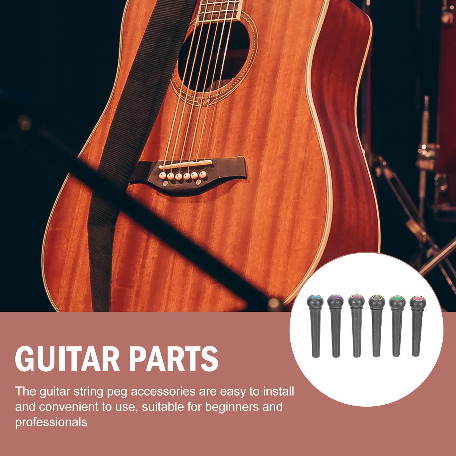 

6Pcs Guitar Bridge Pin Peg Professional Plastic Steel String Fixing Pins for Acoustic Guitar Parts Maintenance Accessories