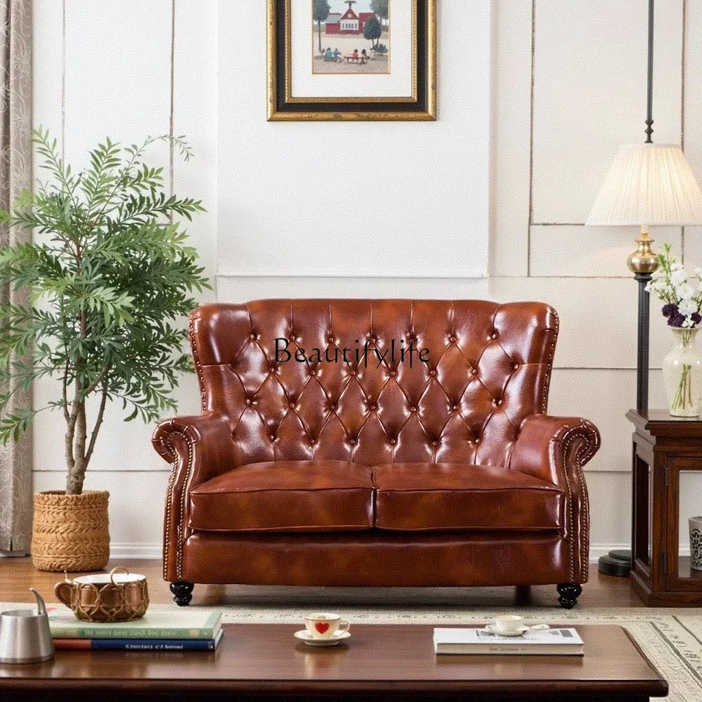 

yj21American tiger chair leather oil wax leather single comfortable sofa European light luxury high back leisure boss chair