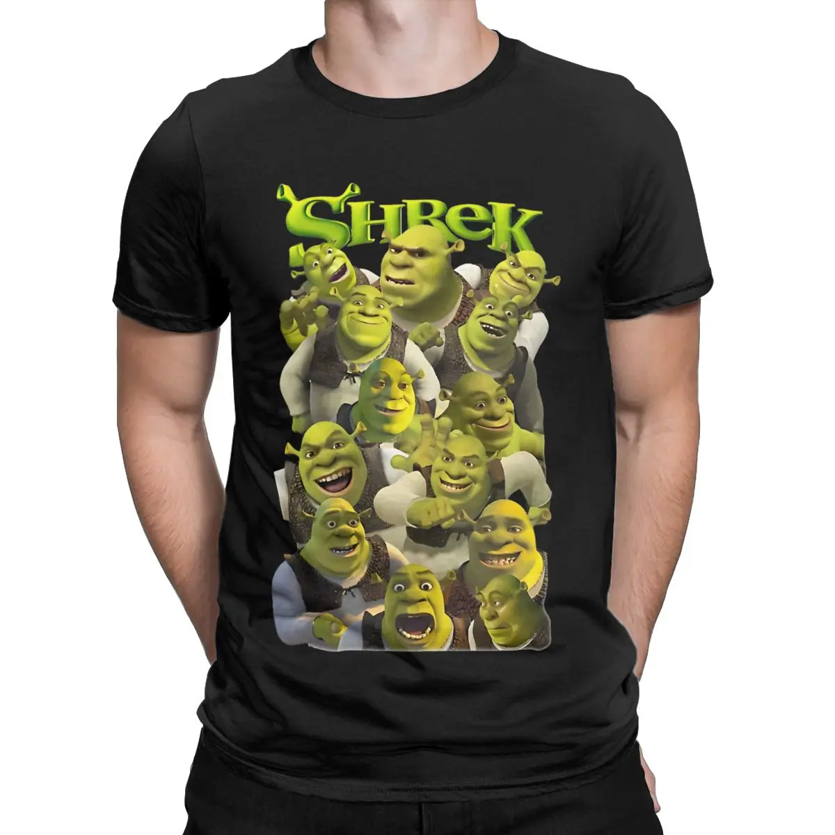 Men\'s Shrek Collage Classic T Shirts 100% Cotton Tops Vintage Short Sleeve O Neck Tee Shirt Summer T-Shirt