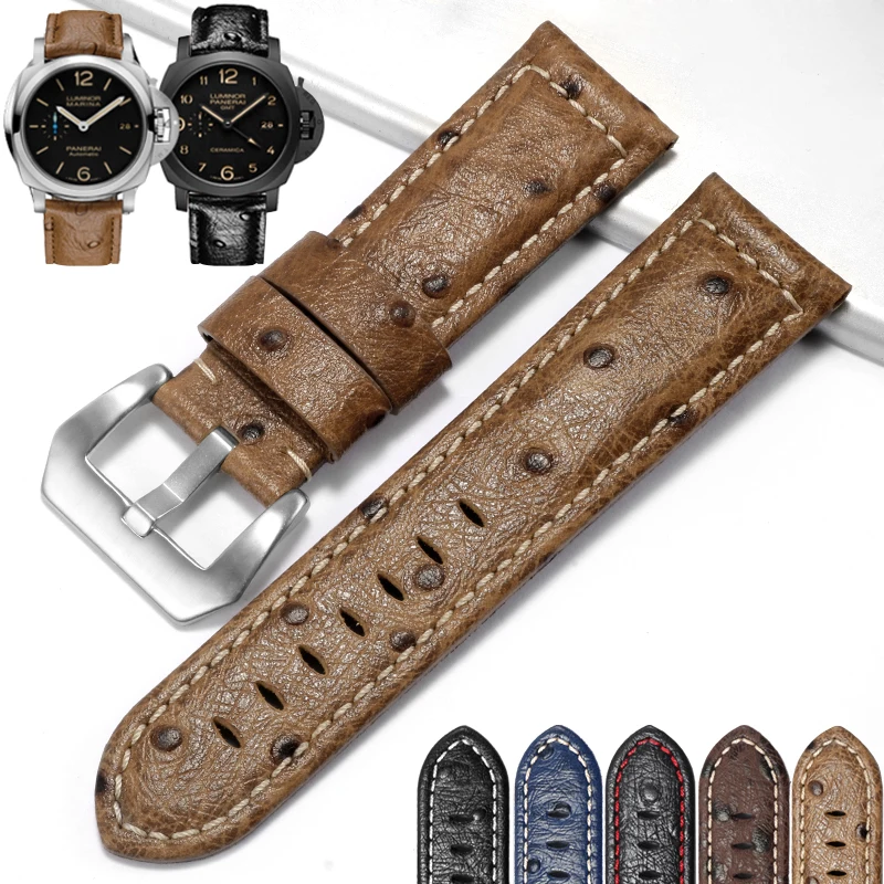 

Universal Ostrich Pattern Leather Watch Strap Of Various Brands With 20/22/24/26mm Straight Interface Cowhide Watch Strap