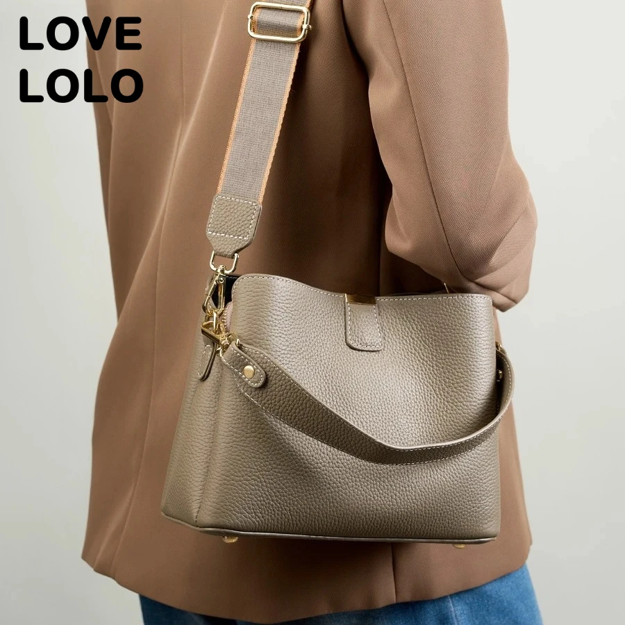

2025 New Large Capacity Top Grain Leather Bucket Bag Minimalist Versatile Genuine Leather Shoulder Crossbody Bag with Top Handle