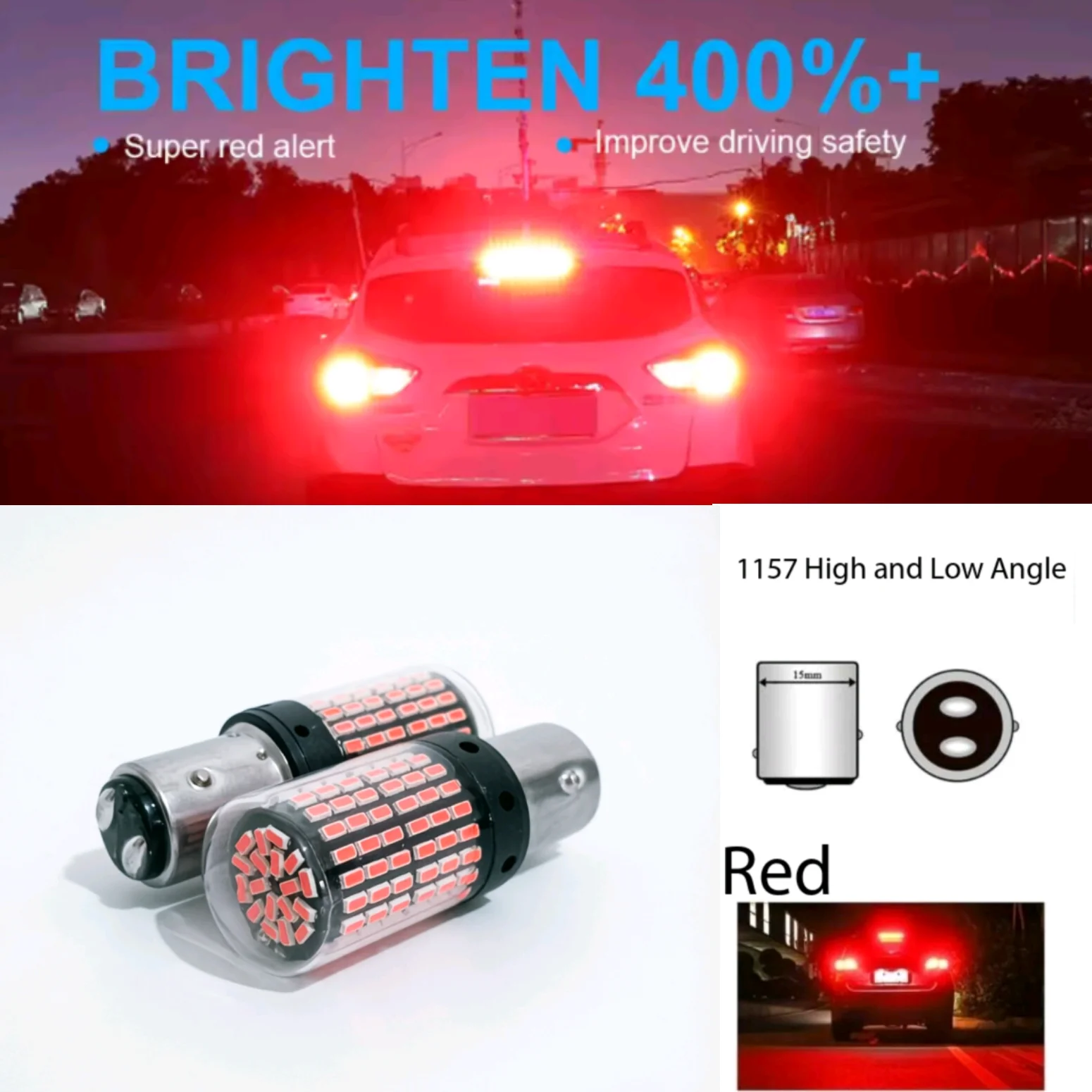 2025 update 144 LED 1157 P21/5W BAY15D CANBUS STOP TAIL LIGHT BRAKE LIGHT 380 RED BULBS