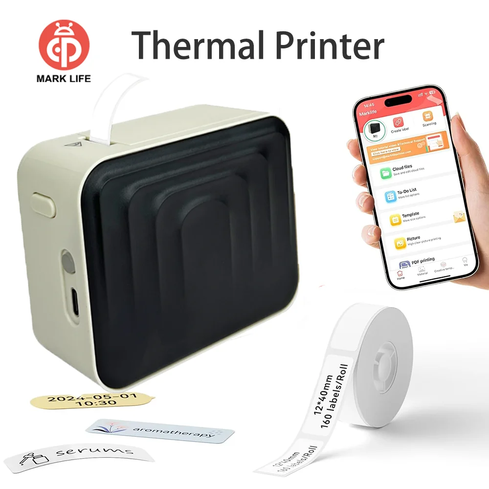 Marklife M1 Tragbarer Thermo-Etikettendrucker, kabelloser Bluetooth-Drucker für Zuhause, Küche, zum Verschenken/DIY, kreativ, zum Markieren/Preisauszeichnen