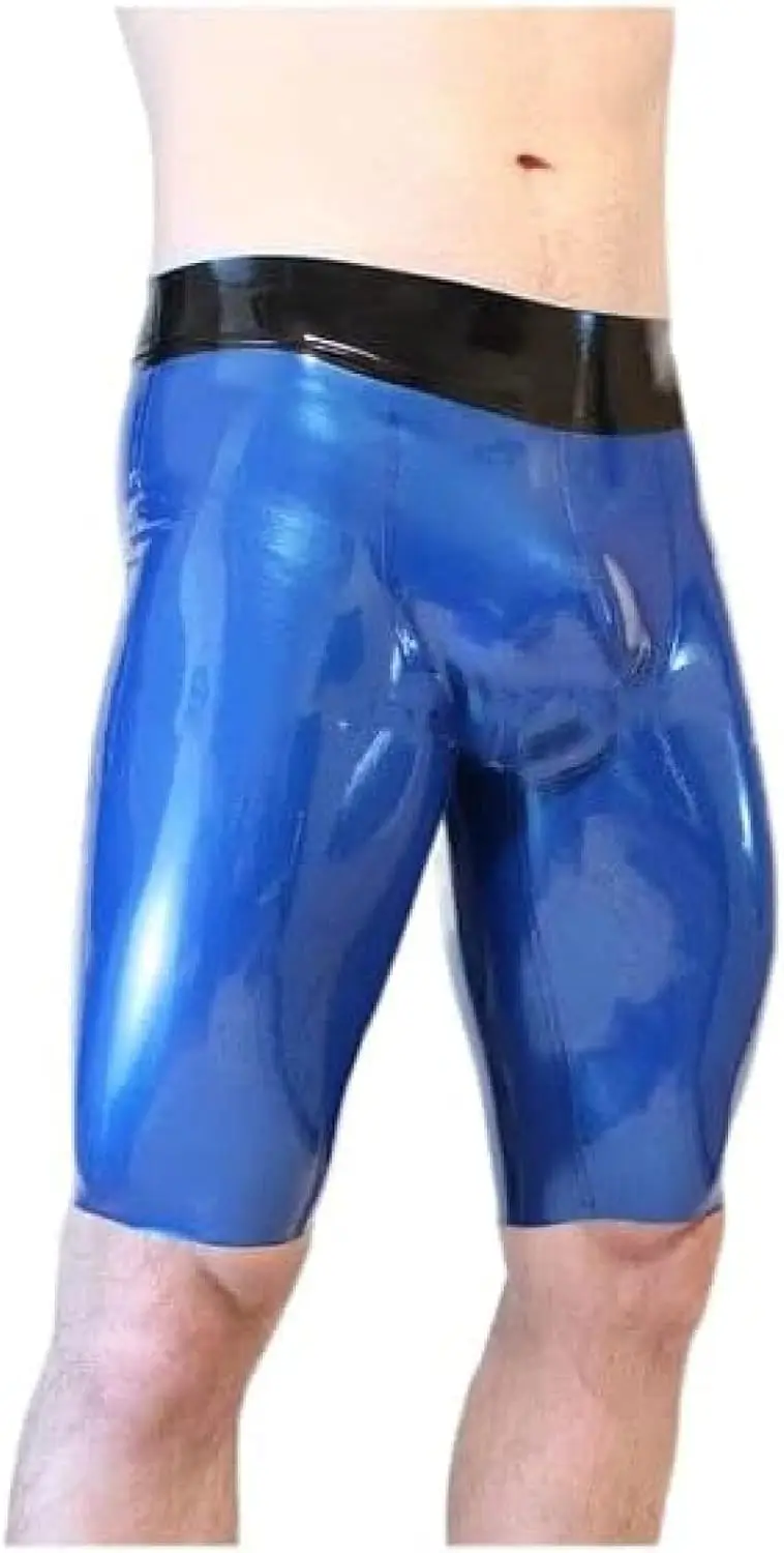 

Латексные мужские шорты по индивидуальному заказу, металлические, синие, черные латексные боксеры, резиновые шорты на заказ, фетиш, клубная одежда для косплея