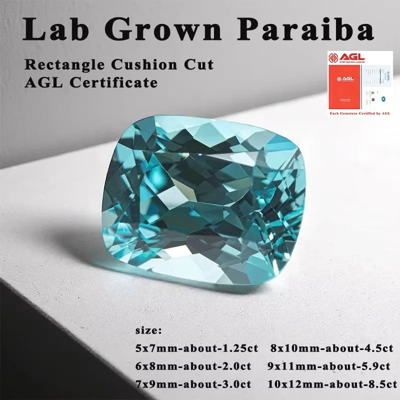 

Par-Lab Grown Paraiba Rectangle Cushion Cut Neon Blue Color Gemstone for DIY Jewelry Making Ring Necklace Inlay AGL Certificate