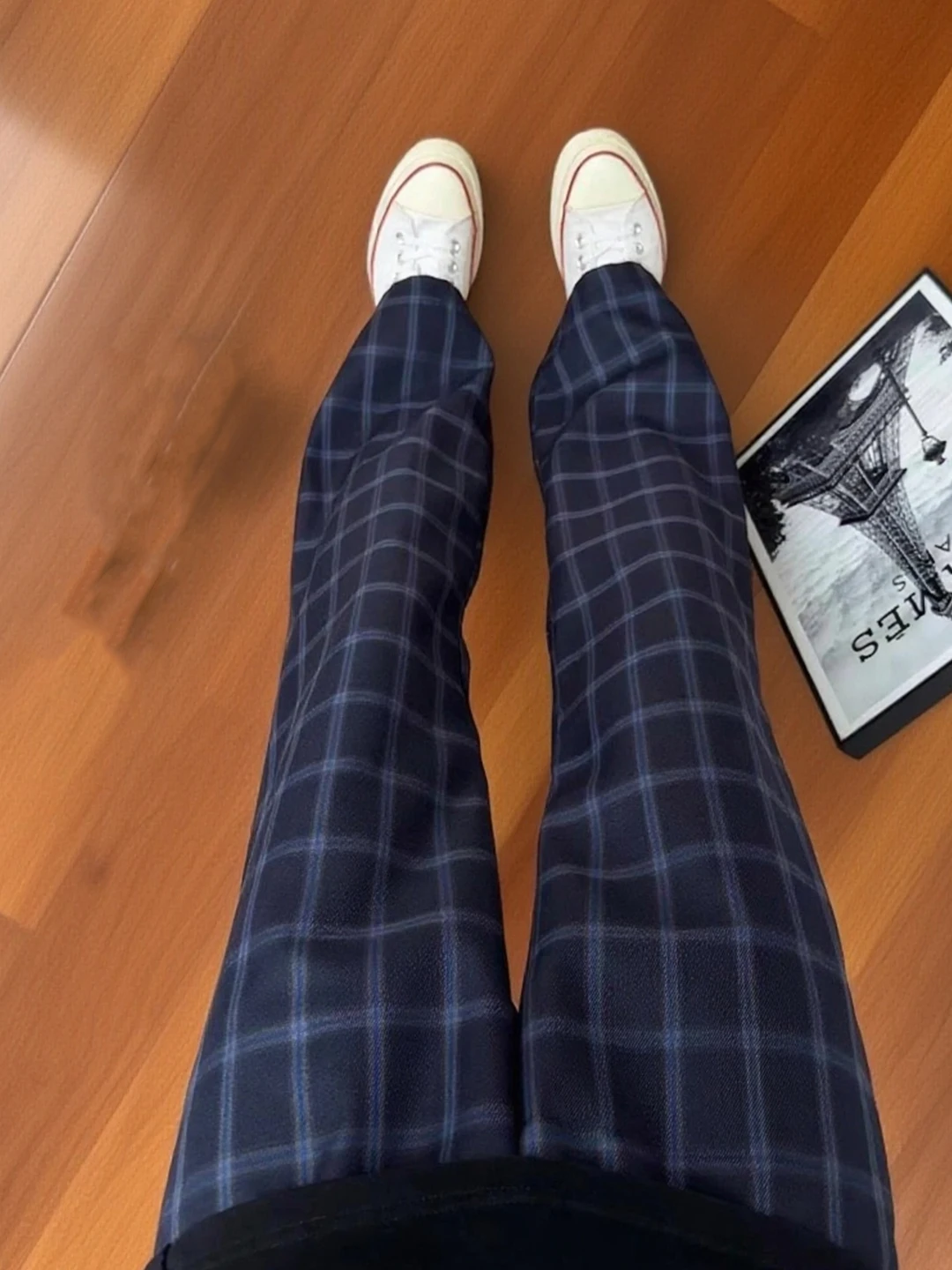 

Американские ретро синие клетчатые мужские летние брюки с тонкими лезвиями Cleanfit расклешенные прямые брюки повседневные дышащие свободные брюки