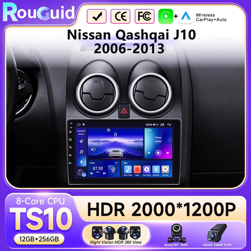 

For Nissan Qashqai J10 2006-2008 2009 2010-2013 Android 16 Multimedia Video Player Carplay Touch Screen RDS Intelligent System