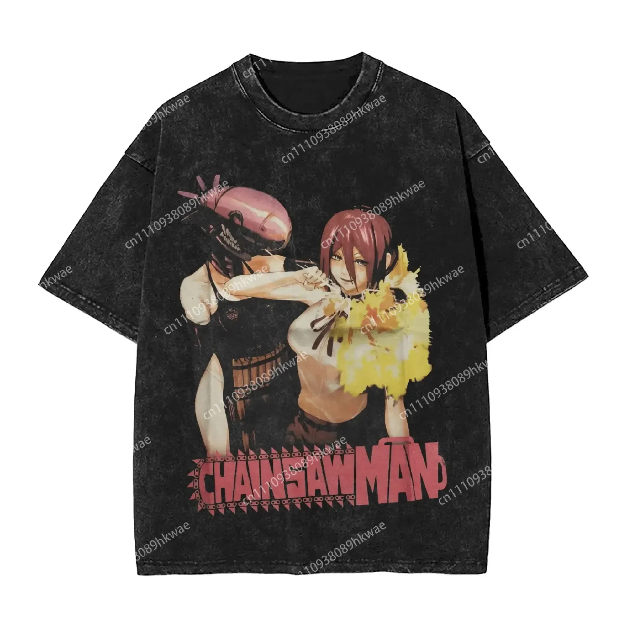 Makima Chainsaw Man Quality T-Shirt Men Women Cotton Vintage Washed Print Retro Streetwear Sports Fitness Tops Summer