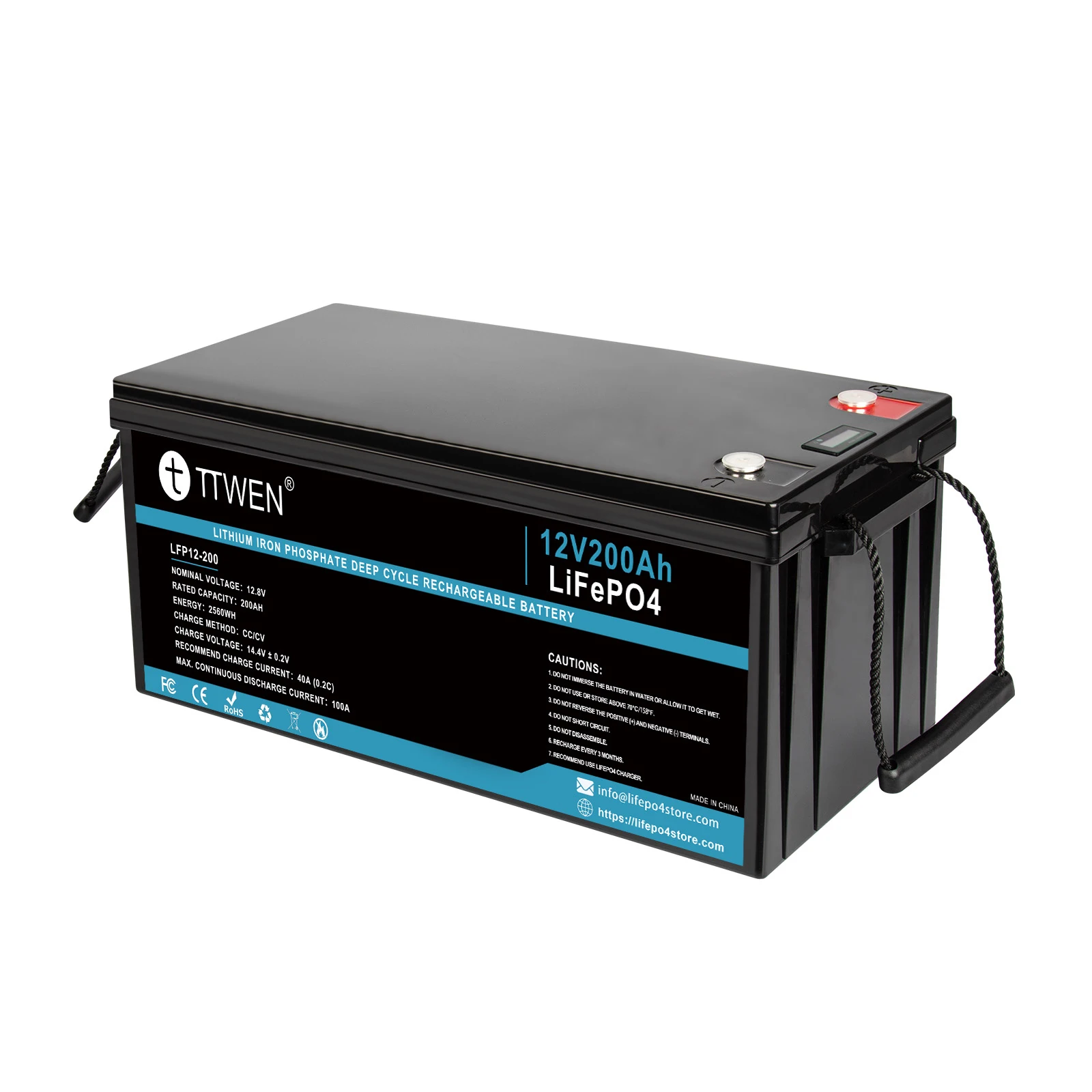 TTWEN 12V 200Ah LiFePO4 Lithium Battery Pack Backup Power 2560Wh Energy 100A BMS for Replacing Most of Backup Power