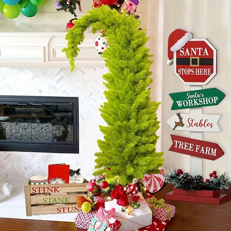 Arbre de noël artificiel à col tordu en PVC, matériel de décoration d'ambiance pour la maison, arbre de noël créatif en forme de chapeau de père noël