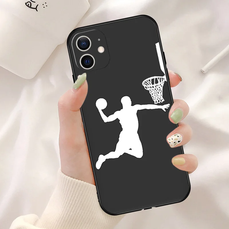 Black Soft Phone Case for Apple iphone 16 15 14 13 12 Mini XS 11 Pro Max XR 7 8 Plus X 16ProMax Basketball White Shot Dunk Cover