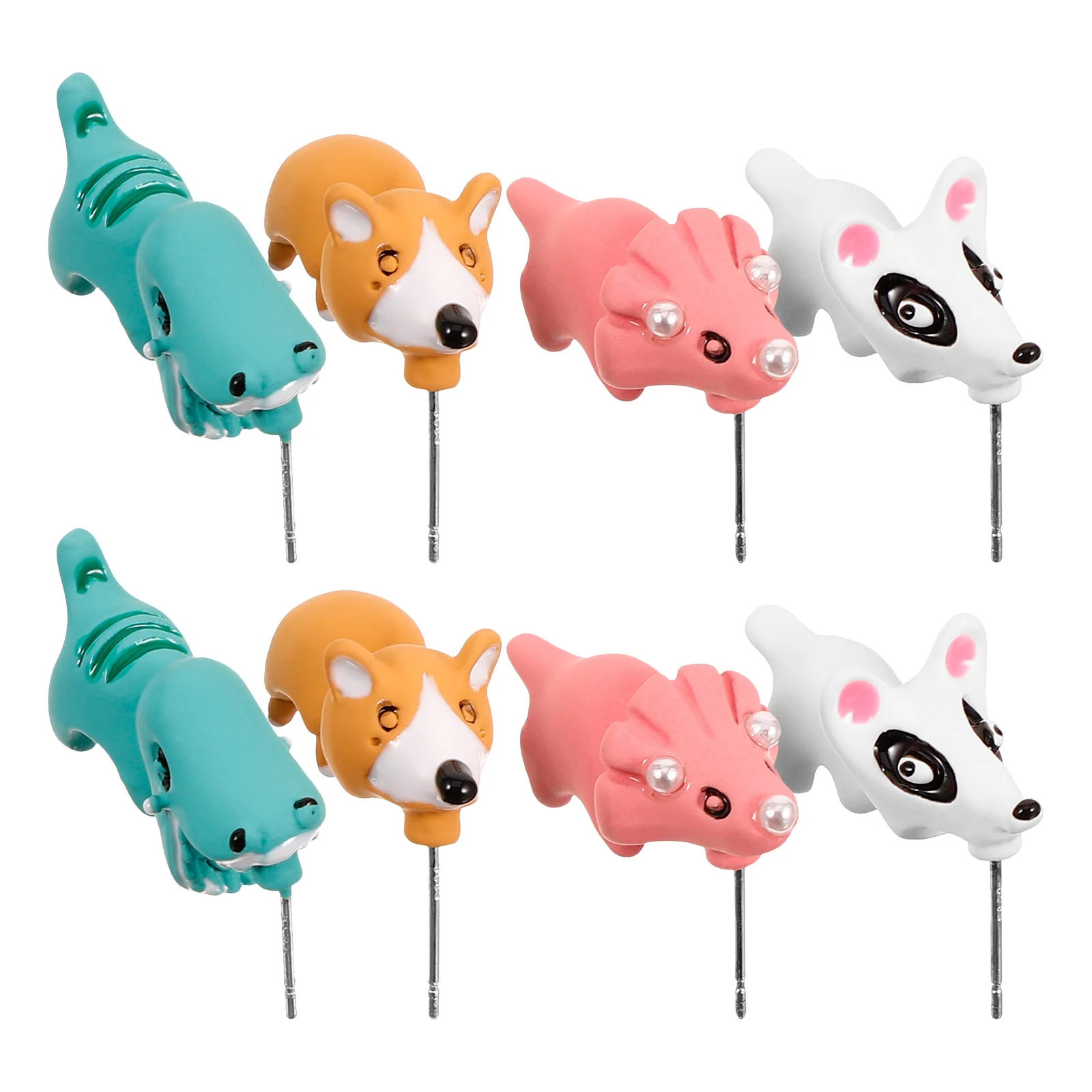 4 Pairs Animal Earrings Teen Girls Cute Drop for Women Dangle Trendy Studs Hippo Miss