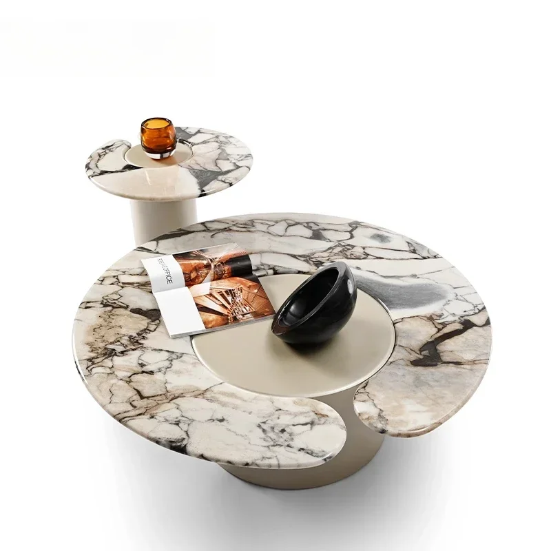 Italian modern light luxury/natural marble luxury stone/round Ruyi coffee table side table size combination