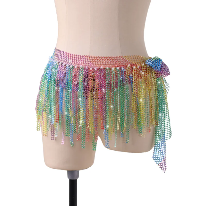 Oriental Bellydance Indian Dance Costume Accessories Tassel Multilayer Hip Scarf Skirts Women Shiny Belly Dance Waist Chains