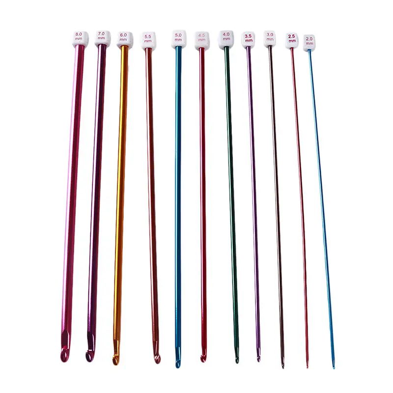 11PCS/Pack Colorful Iron 27cm Crochet Hooks Afghan Knitting Needles Set Household Handmade Anti-Rust Knitting Crochet Tool