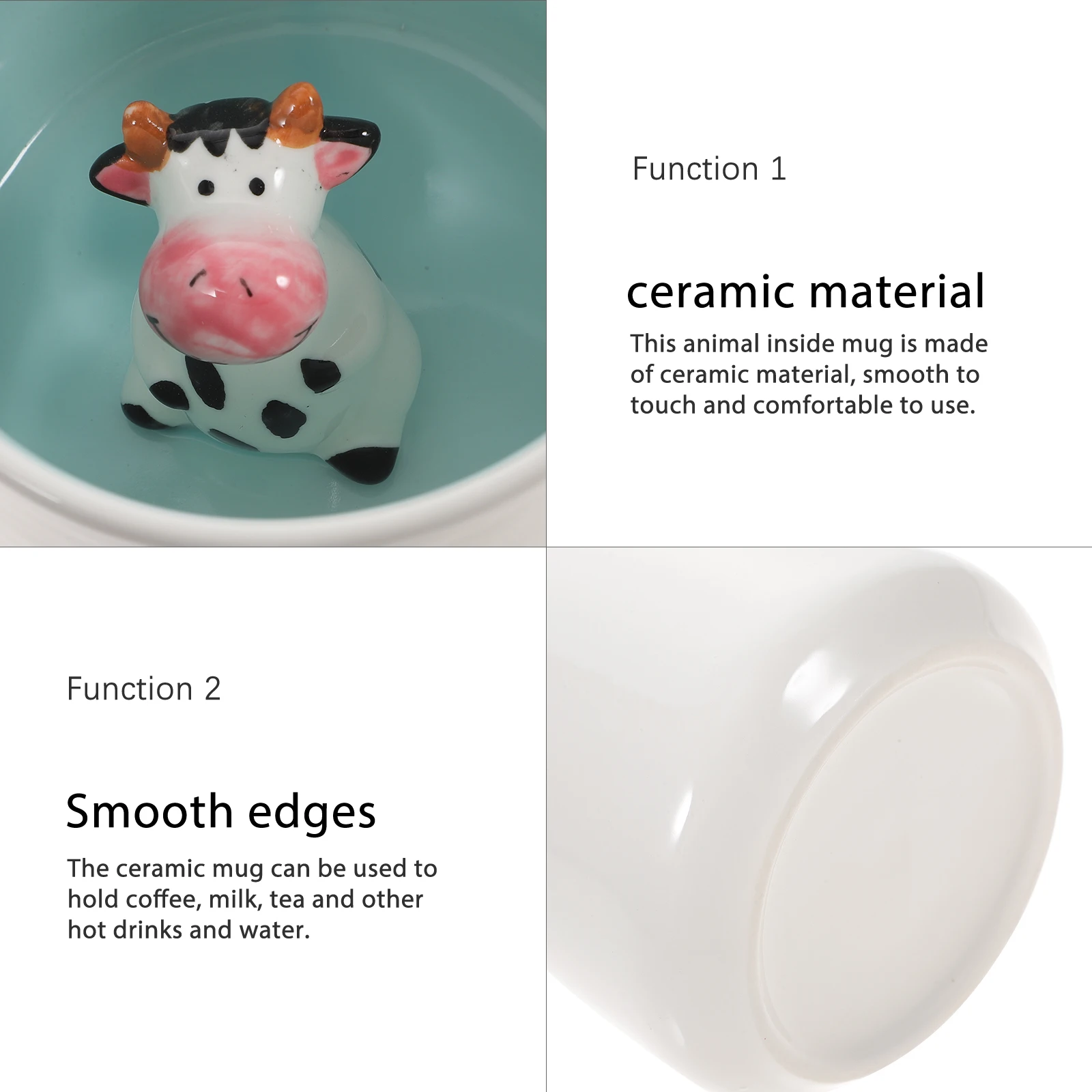 

3D Cow Coffee Mug Ceramic Animal Inside Cup 375ml Milk Tea Cup Creative Gift Ceramic Drinkware Dishwasher Safe