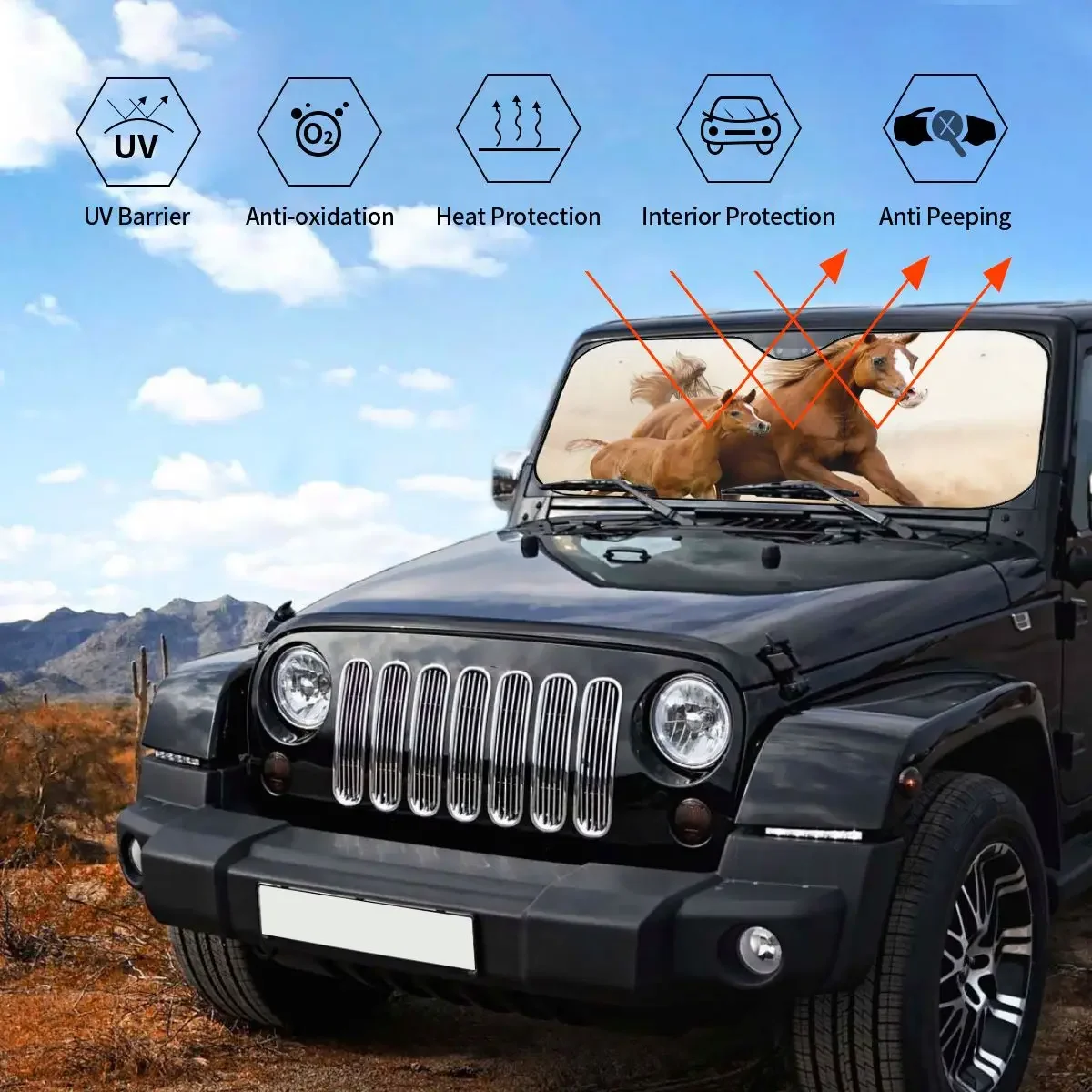الحصان الأسرة الزجاج الأمامي ظلة الراكض الحيوان عشاق غطاء الجبهة كتلة نافذة نافذة السيارة غطاء الزجاج الأمامي حماية الشمسية