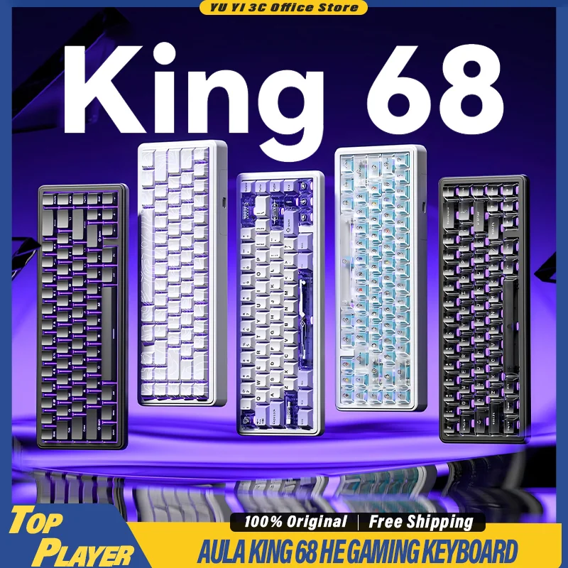 

AULA King68 Gaming Keyboard Hall Effect Inductive Switch 0.01MM RT Accuracy 8kHz Polling Rate Support Web Driver Update RGB DKS