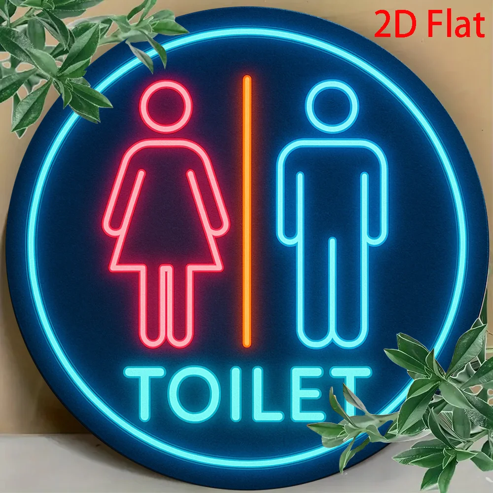 Vintage Aluminum Toilet Wall Sign Plaque Retro Bathroom Decor with LED Neon Light Home Office Garden Festival Metal Art