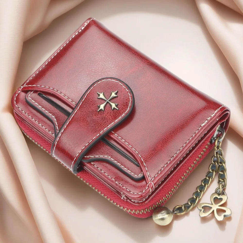 Vintage Women Wallet Short Design Pu Leather Credit Card Holder Zipper Wallet Multi Cards Slot