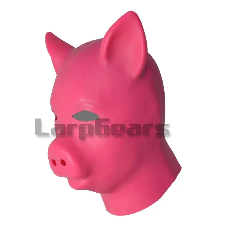 Pink Latex Pig Hood Fetish Pig Hood Mask Full Head Animal Hood Fetish Latex Piggy Costumes ET9939