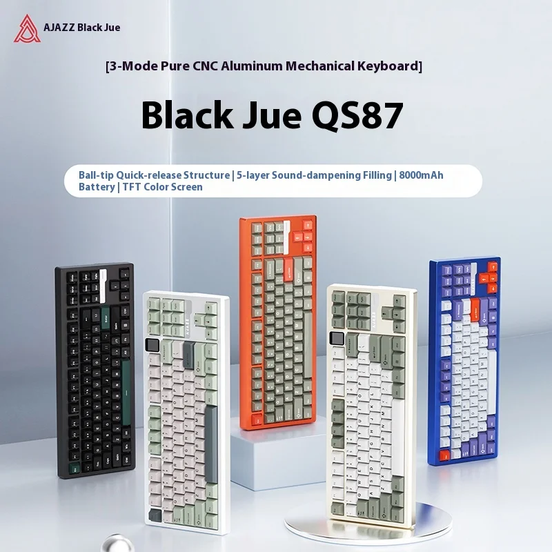 

Механическая клавиатура Ajazz Qs87, настройка клавиш, проводная, беспроводная, 2,4 г, Bluetooth RGB, пламя, красная ось, игровая механическая клавиатура