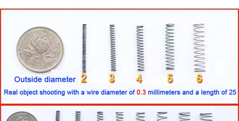 Federstahl-Druckfeder, Rückholfeder, Drahtdurchmesser 0,6 mm, 0,7 mm, 0,8 mm, Außendurchmesser 3 mm–18 mm, lange Feder, 100 mm–300 mm – Detail 9